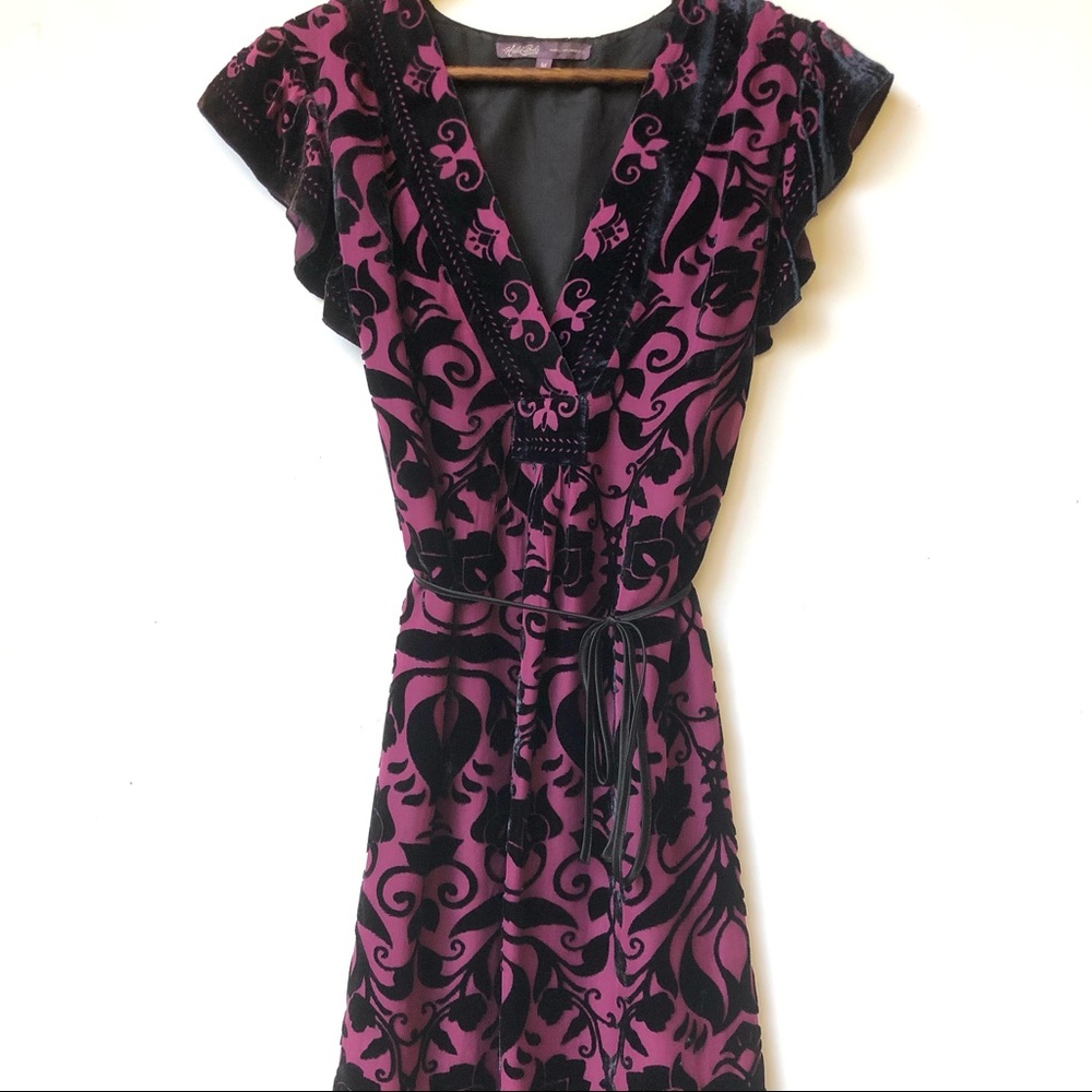 Hale Bob Silk and Velvet V-Neck Dress